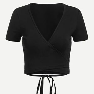 Self Tie Surplice Wrap Crop T-Shirt